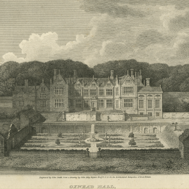 Engraving on paper of Oxnead Hall, Norfolk.