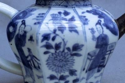 Blue and white ceramic teapot